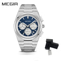 MEGIR Men's Business Watches Original Analogue Quartz Wrist Watch Luminous 5ATM Waterproof Steel Large Dial Clock Reloj Hombre 8402