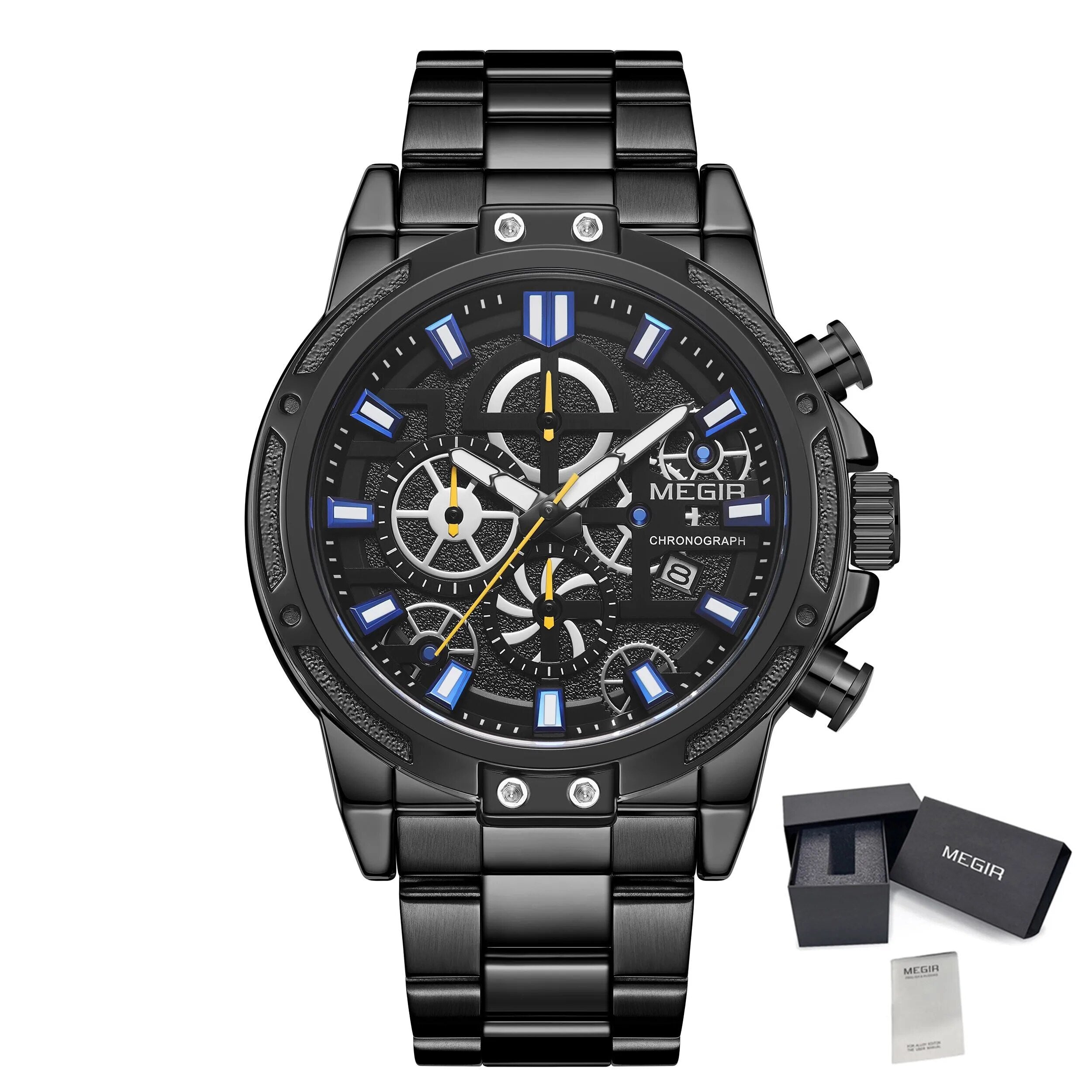 MEGIR Luxury Business Watches for Man Stainless Steel Strap Quartz Casual Wristwatch Waterproof Calendar Men Chronograph 2108