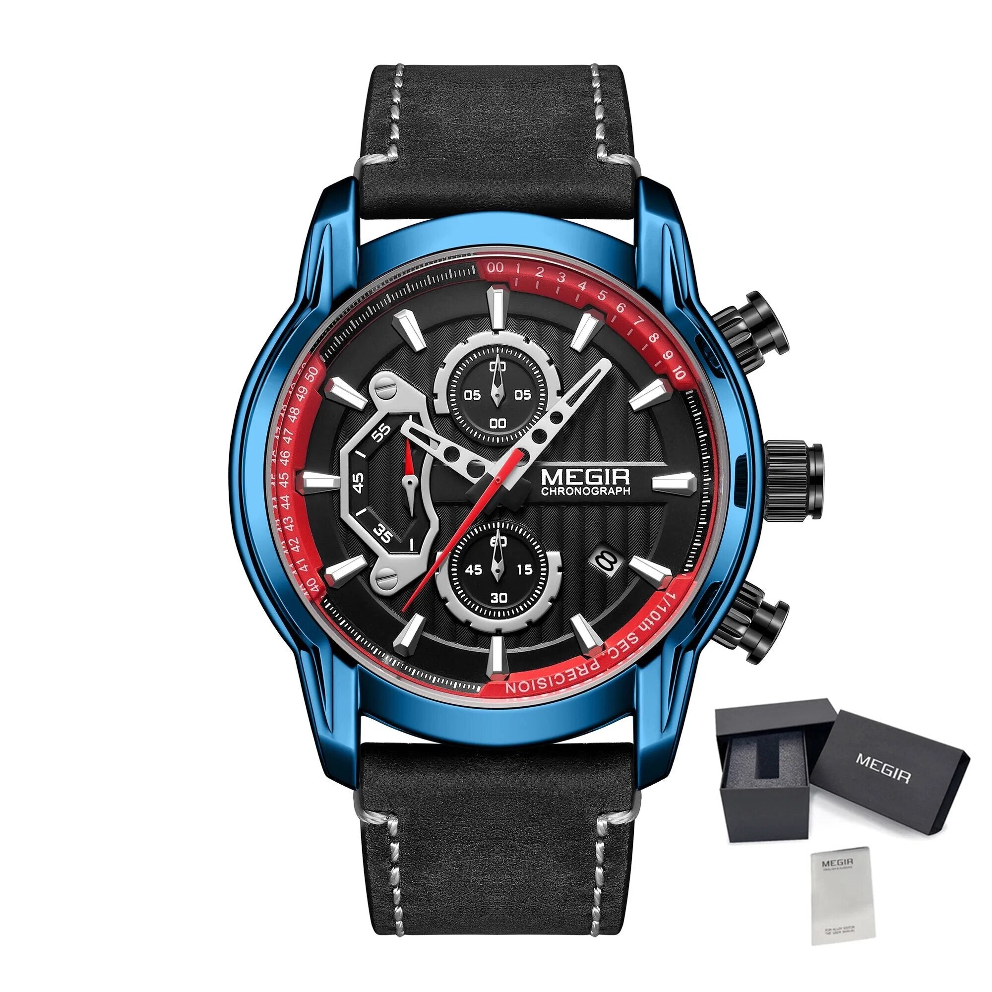 MEGIR Men's Watches Waterproof Luminous Sports Wristwatch Fashion Leather Strap Quartz Chronograph Clock Date Gift for Man 2104