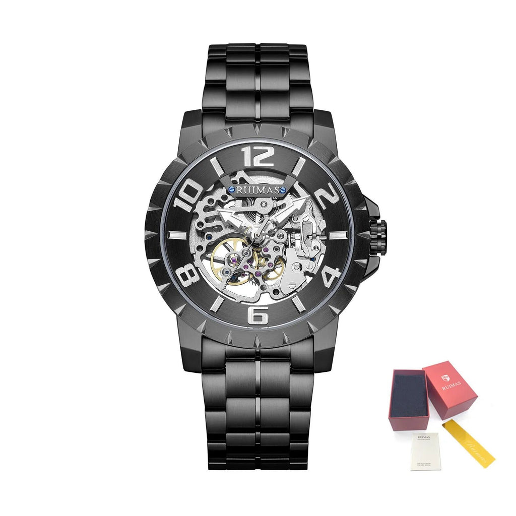 RUIMAS Men Mechanical Watch Luxury Automatic Stainless Steel Bracelet Wristwatches 5ATM Waterproof Clock Relogio Masculino 6784