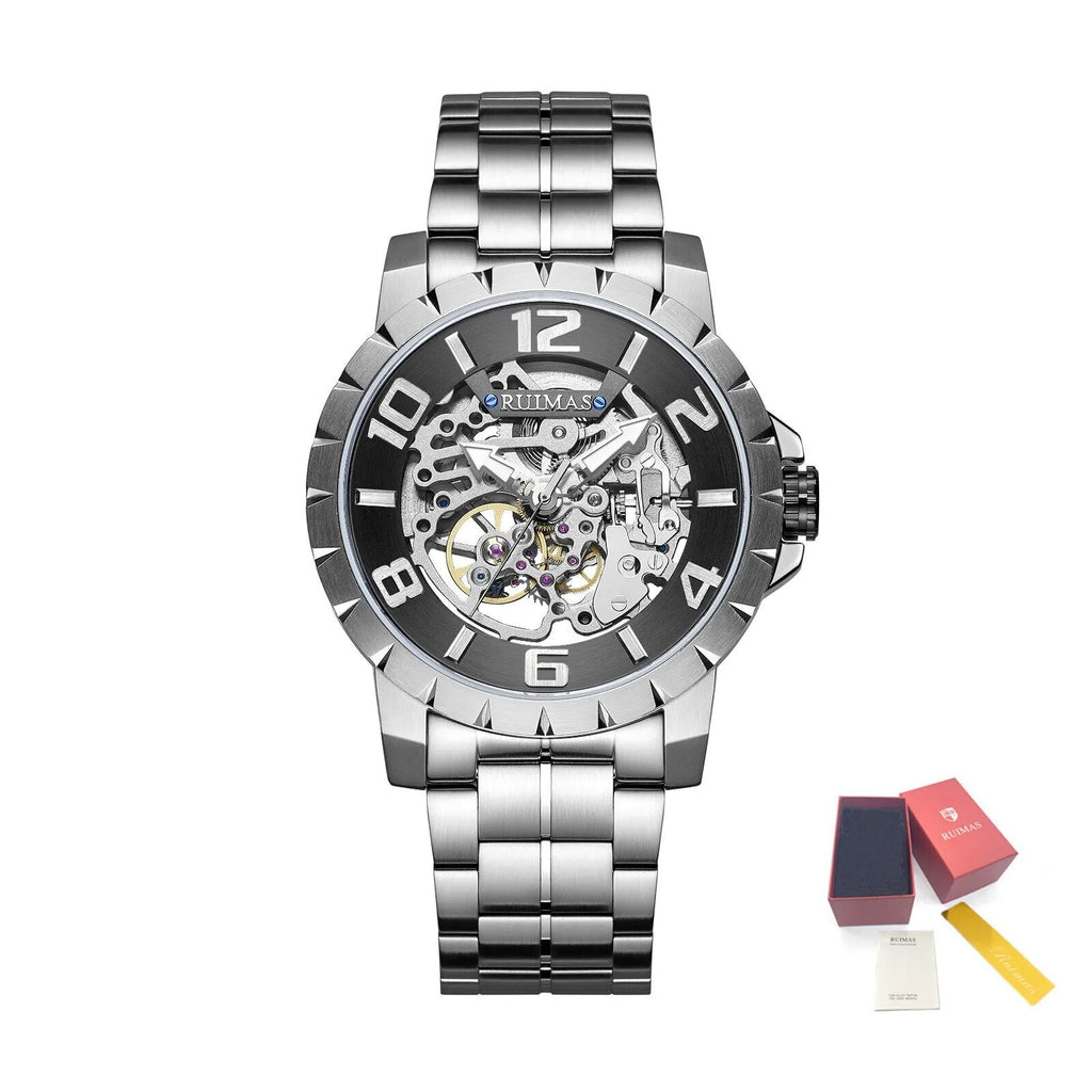 RUIMAS Men Mechanical Watch Luxury Automatic Stainless Steel Bracelet Wristwatches 5ATM Waterproof Clock Relogio Masculino 6784