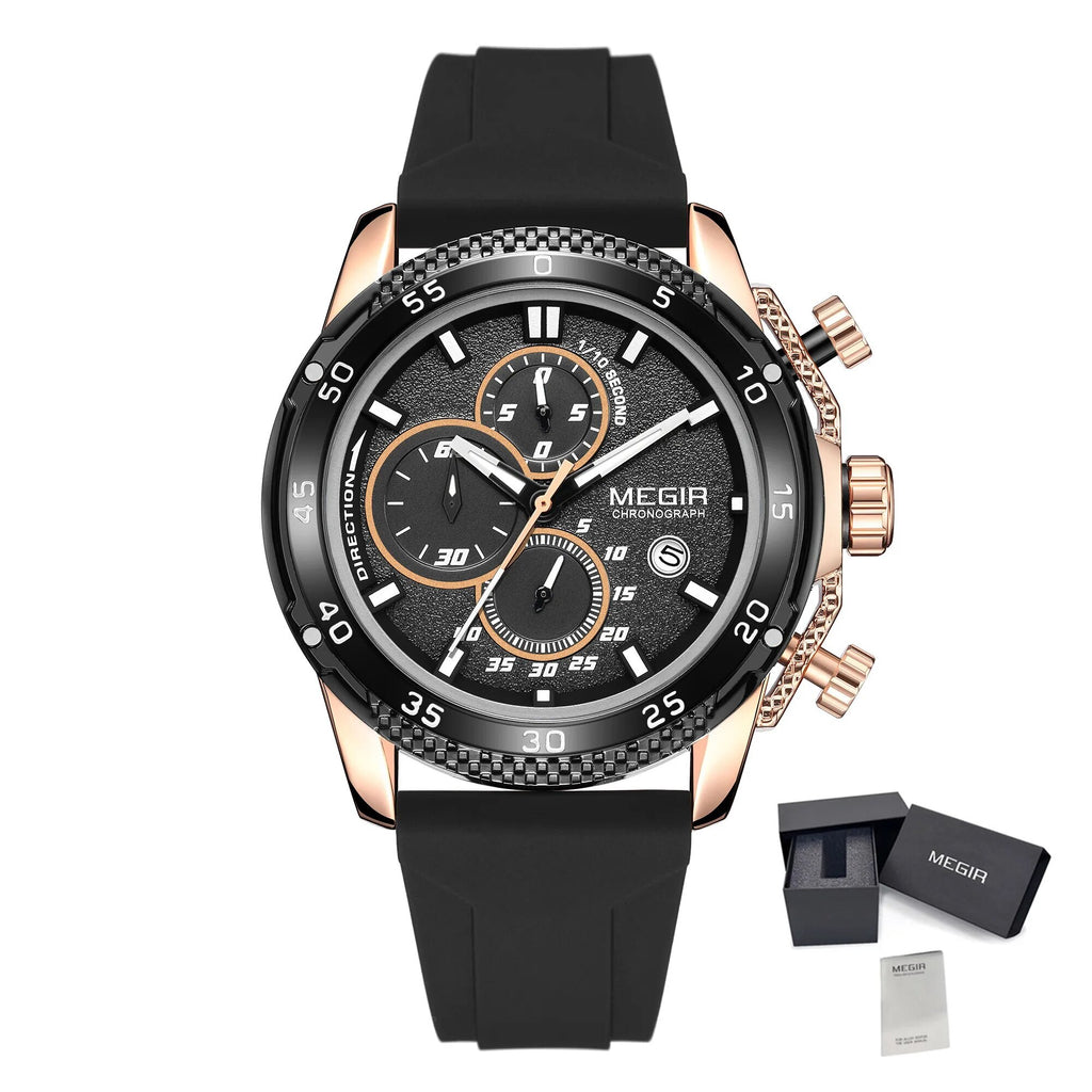 MEGIR Men's Watches Luxury Military Sport Wristwatches Waterproof Luminous Silicone Strap Quartz Chronograph Reloj Hombre 2211
