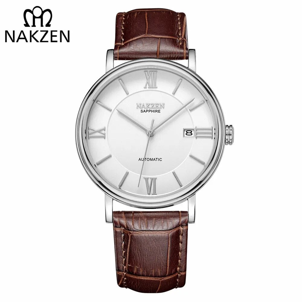 NAKZEN 7002 Men Business Automatic Mechanical Watches Brand Luxury Leather Man Wrist Watch Male Clock Relogio Masculino Miyota 9015