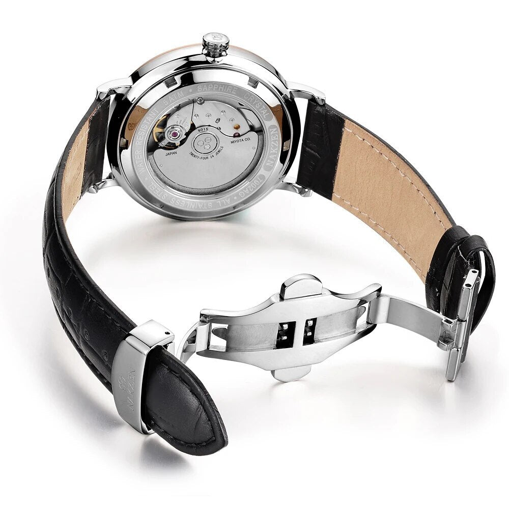 NAKZEN 7002 Men Business Automatic Mechanical Watches Brand Luxury Leather Man Wrist Watch Male Clock Relogio Masculino Miyota 9015