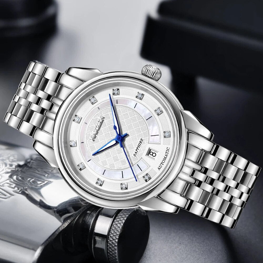 NAKZEN Men Japan Automatic NH35 Movement Mechanical Watch Mens Luminous Waterproof Diamond Classic Wrist Watches Reloj Hombre 6033