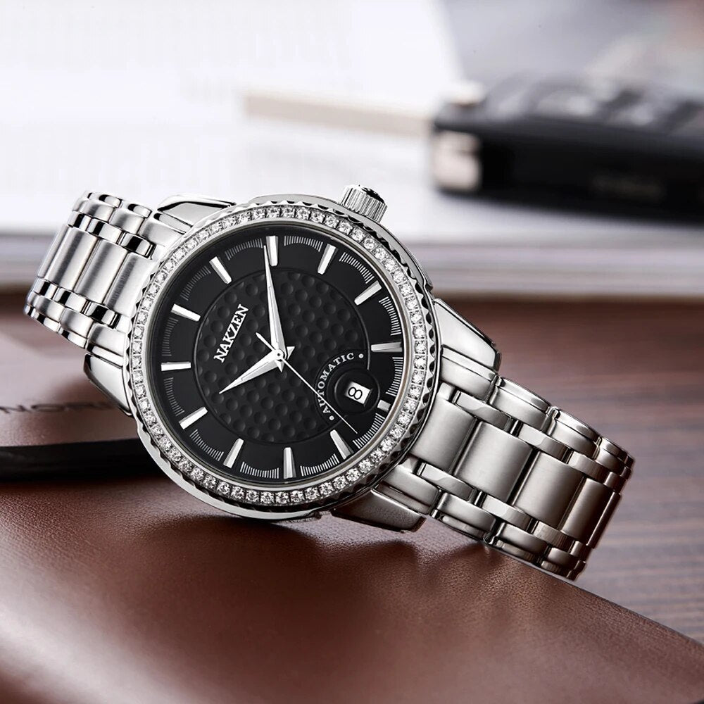 NAKZEN Men Mechanical Watch Men's Automatic Miyota 8215 Movement Diamond Watches Sapphire Wrist Watch Male Waterproof Clock 6020