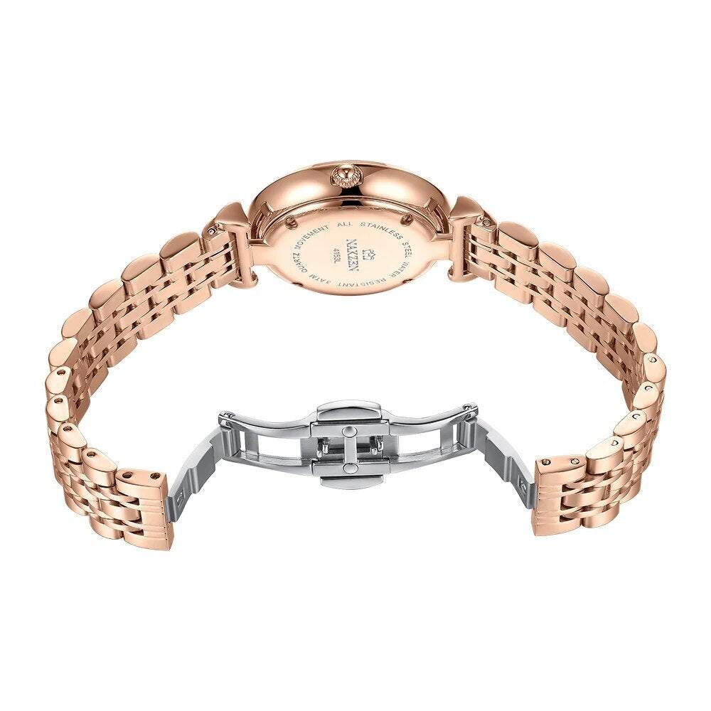 NAKZEN Luxury Crystal Watch Women Waterproof Rose Gold Steel Strap Ladies Wrist Watches Top Brand Bracelet Clock Relogio Feminino 4153