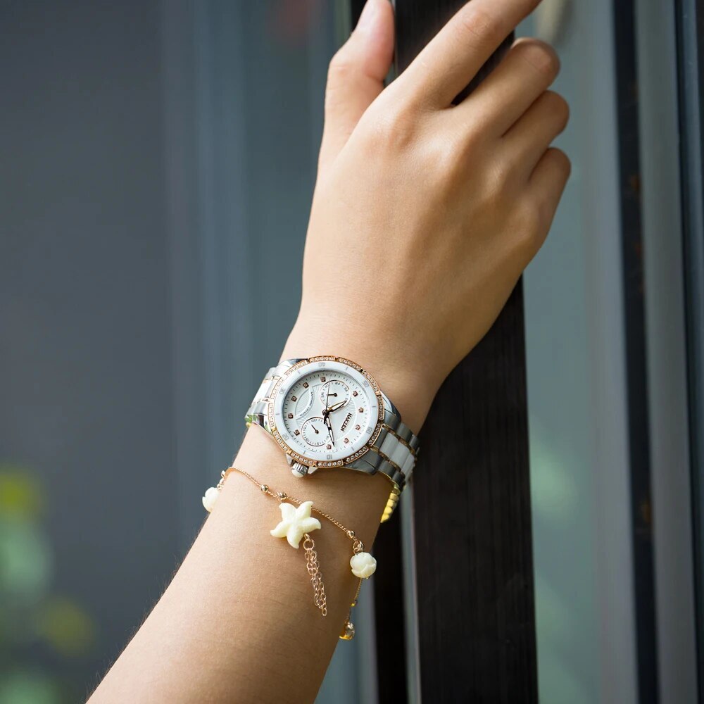 NAKZEN Women Fashion Ceramic Quartz Watch Ladies Casual Dress Diamond Watches Luxury Brand Wristwatches Feminino Montre Relogio 6012