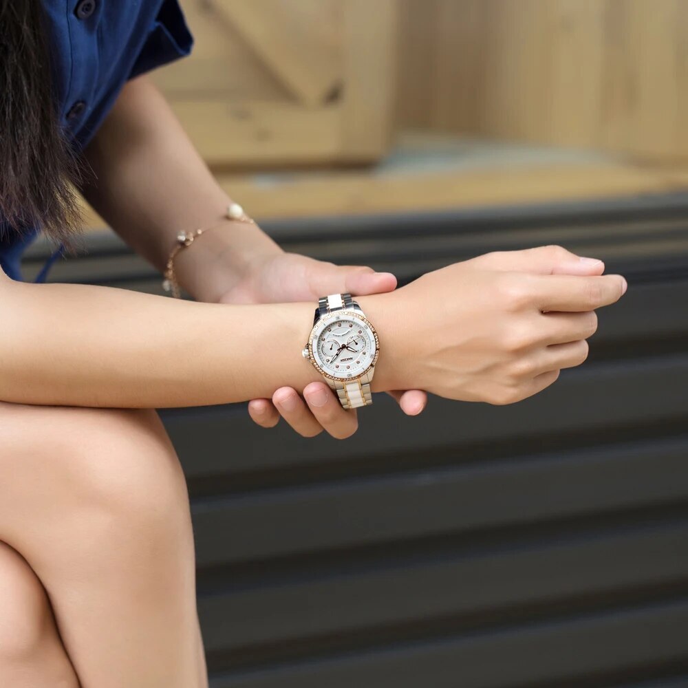 NAKZEN Women Fashion Ceramic Quartz Watch Ladies Casual Dress Diamond Watches Luxury Brand Wristwatches Feminino Montre Relogio 6012