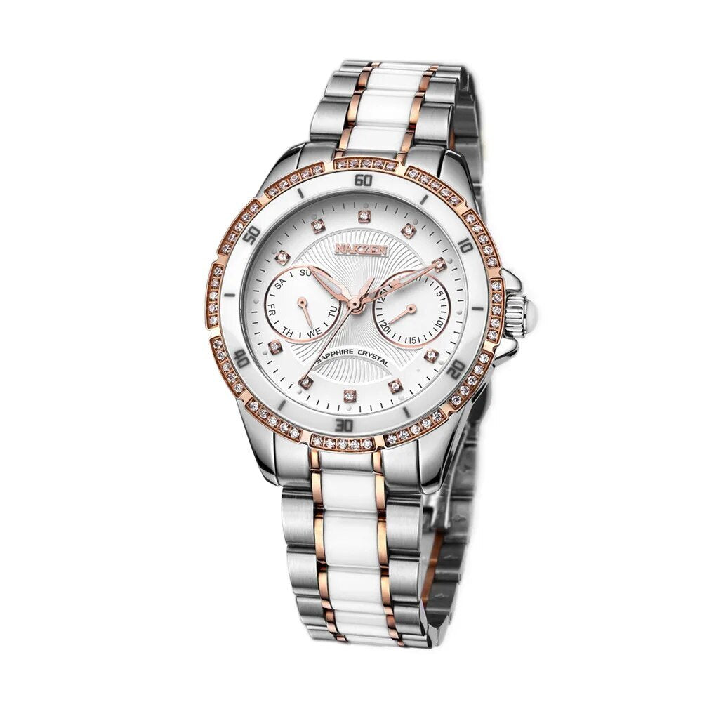 NAKZEN Women Fashion Ceramic Quartz Watch Ladies Casual Dress Diamond Watches Luxury Brand Wristwatches Feminino Montre Relogio 6012