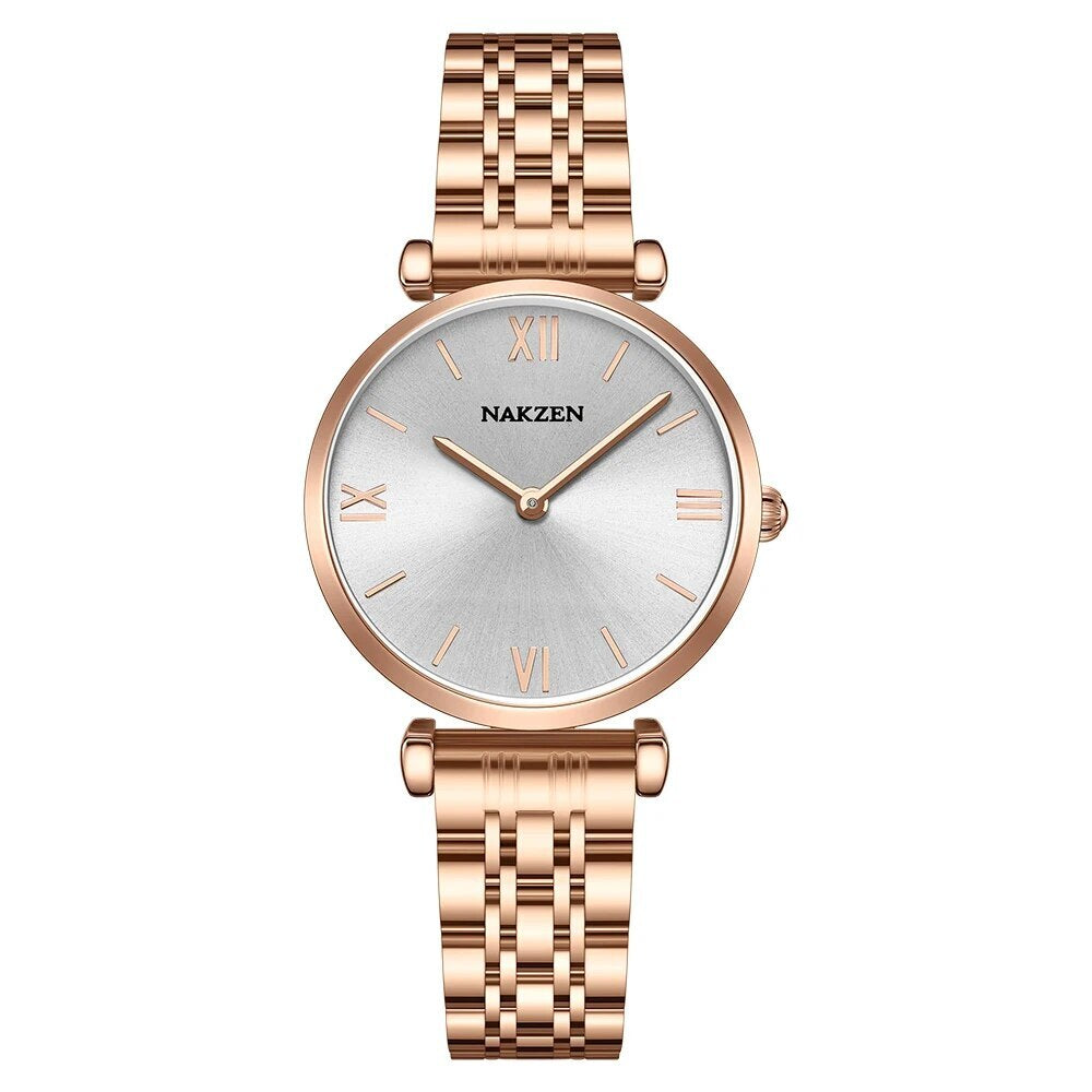 NAKZEN Luxury Crystal Watch Women Waterproof Rose Gold Steel Strap Ladies Wrist Watches Top Brand Bracelet Clock Relogio Feminino 4153