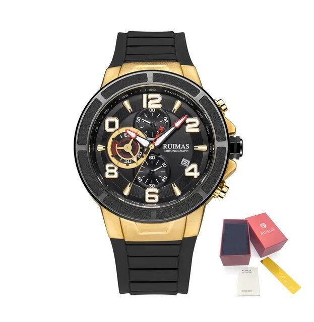 RUIMAS Chronograph Top Brand Luxury Quartz Watches for Men Waterproof Silicone Sports Clock Wristwatch Calendar Montre Homme 587