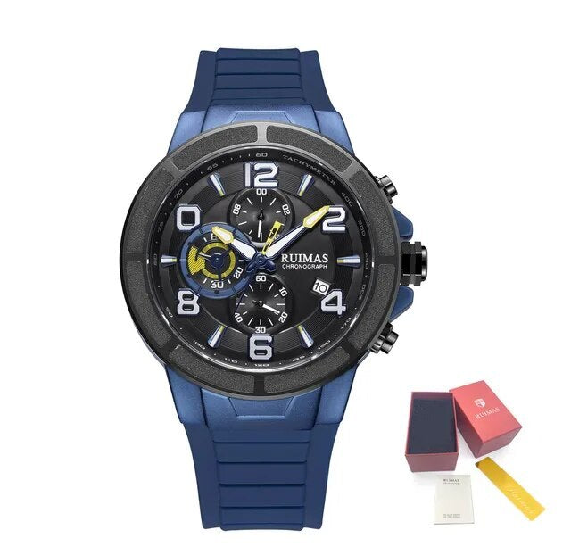 RUIMAS Chronograph Top Brand Luxury Quartz Watches for Men Waterproof Silicone Sports Clock Wristwatch Calendar Montre Homme 587