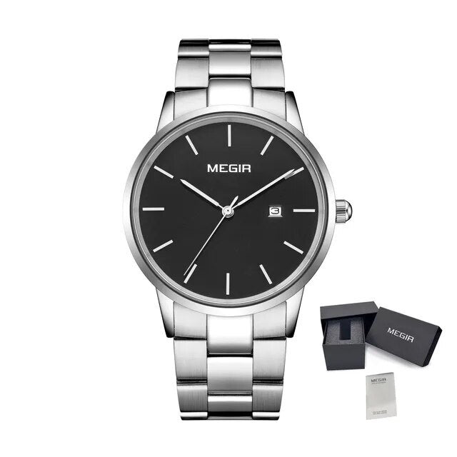MEGIR Quartz Watch for Men Top Brand Luxury Steel Band Wristwatches Business Casual Date Clock Waterproof Relogio Masculino 2164