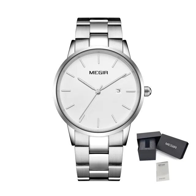 MEGIR Quartz Watch for Men Top Brand Luxury Steel Band Wristwatches Business Casual Date Clock Waterproof Relogio Masculino 2164