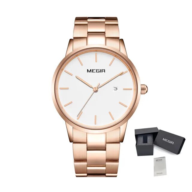 MEGIR Quartz Watch for Men Top Brand Luxury Steel Band Wristwatches Business Casual Date Clock Waterproof Relogio Masculino 2164