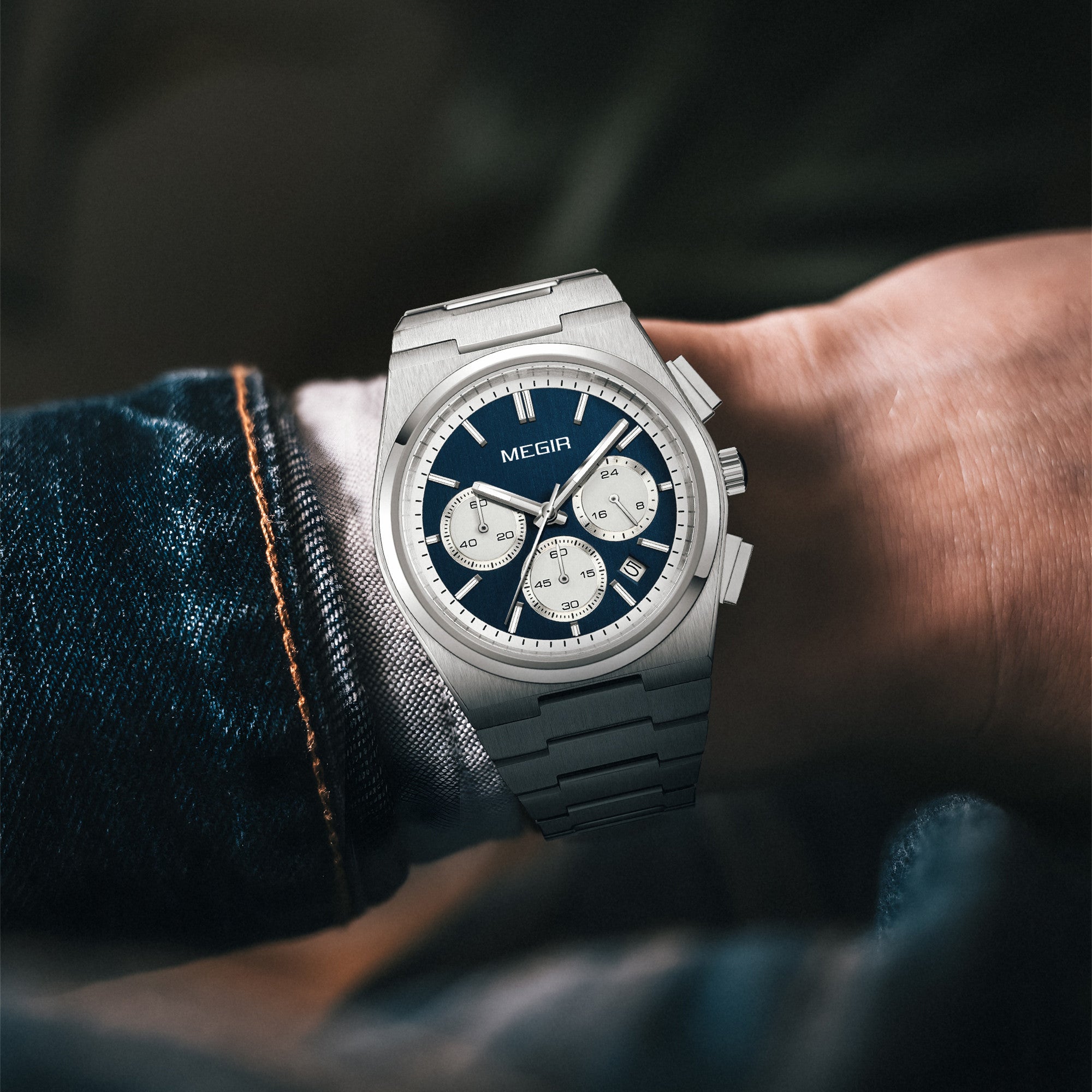 MEGIR Men's Business Watches Original Analogue Quartz Wrist Watch Luminous 5ATM Waterproof Steel Large Dial Clock Reloj Hombre 8402