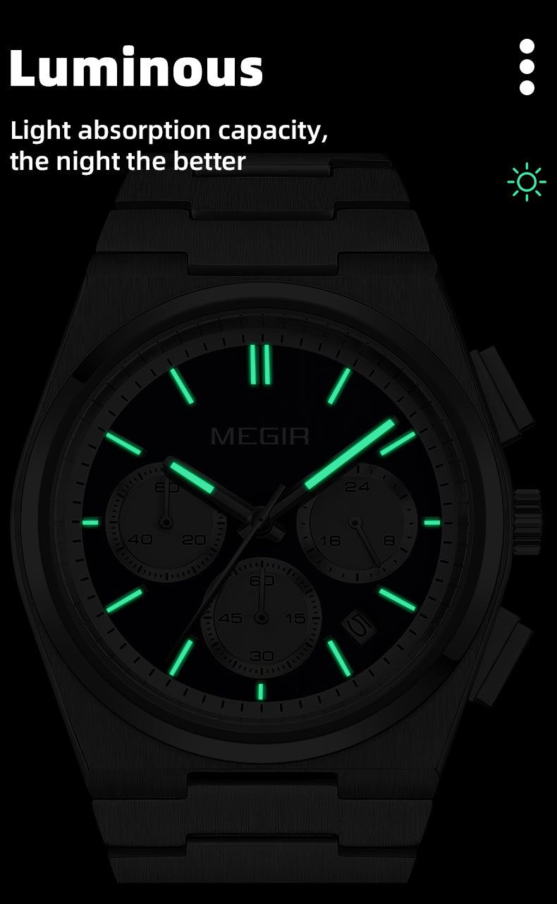 MEGIR Men's Business Watches Original Analogue Quartz Wrist Watch Luminous 5ATM Waterproof Steel Large Dial Clock Reloj Hombre 8402