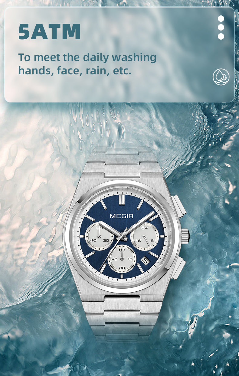 MEGIR Men's Business Watches Original Analogue Quartz Wrist Watch Luminous 5ATM Waterproof Steel Large Dial Clock Reloj Hombre 8402