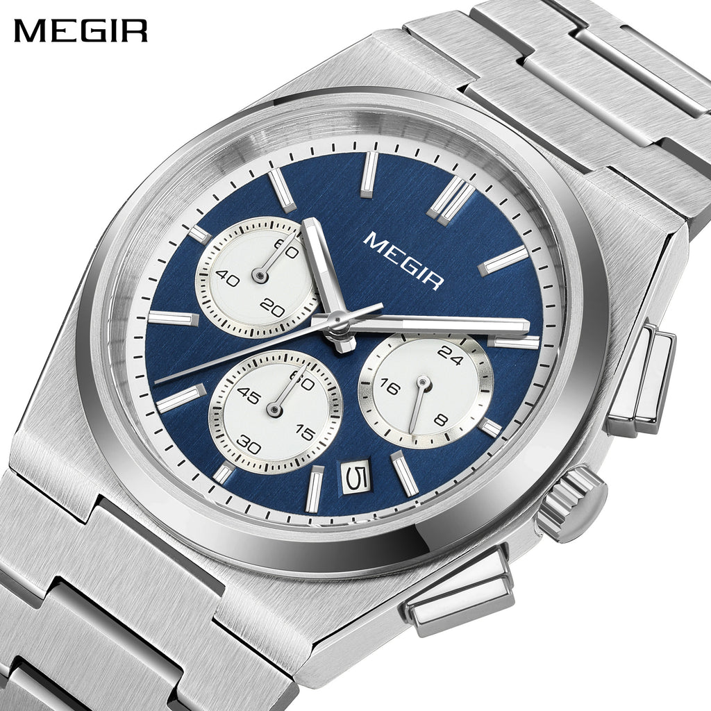 MEGIR Men's Business Watches Original Analogue Quartz Wrist Watch Luminous 5ATM Waterproof Steel Large Dial Clock Reloj Hombre 8402