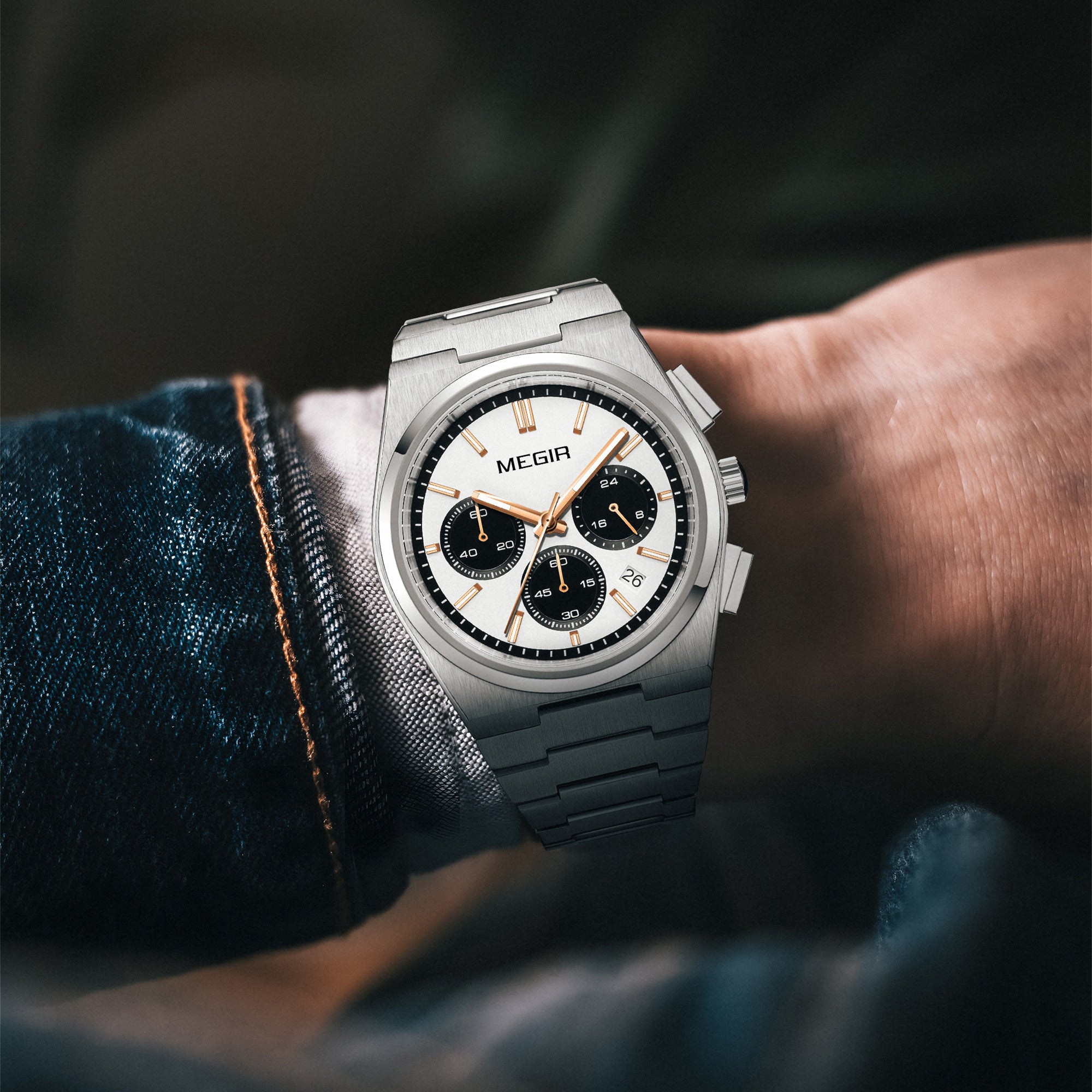 MEGIR Men's Business Watches Original Analogue Quartz Wrist Watch Luminous 5ATM Waterproof Steel Large Dial Clock Reloj Hombre 8402