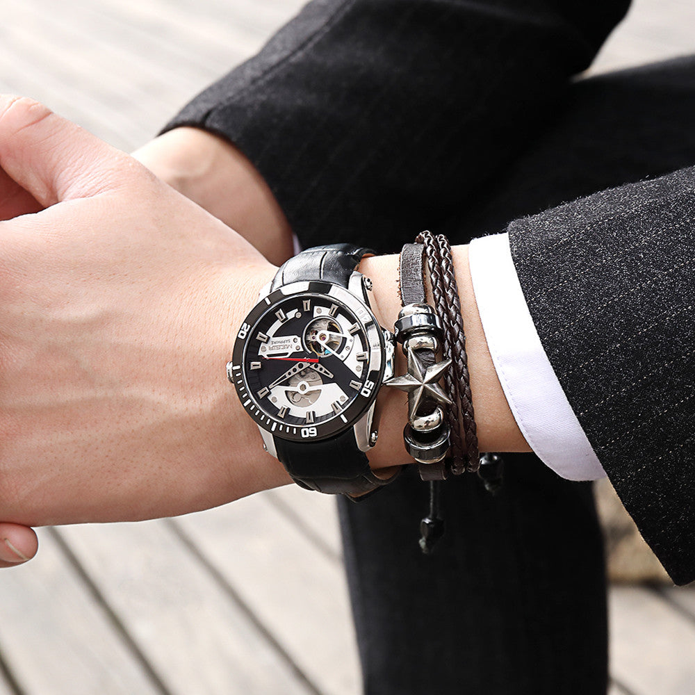 MEGIR Fashion Leather Watches for Men Sapphire Stainless Steel Automatic Mechanical Watch Sports Clock Montre Homme 62069