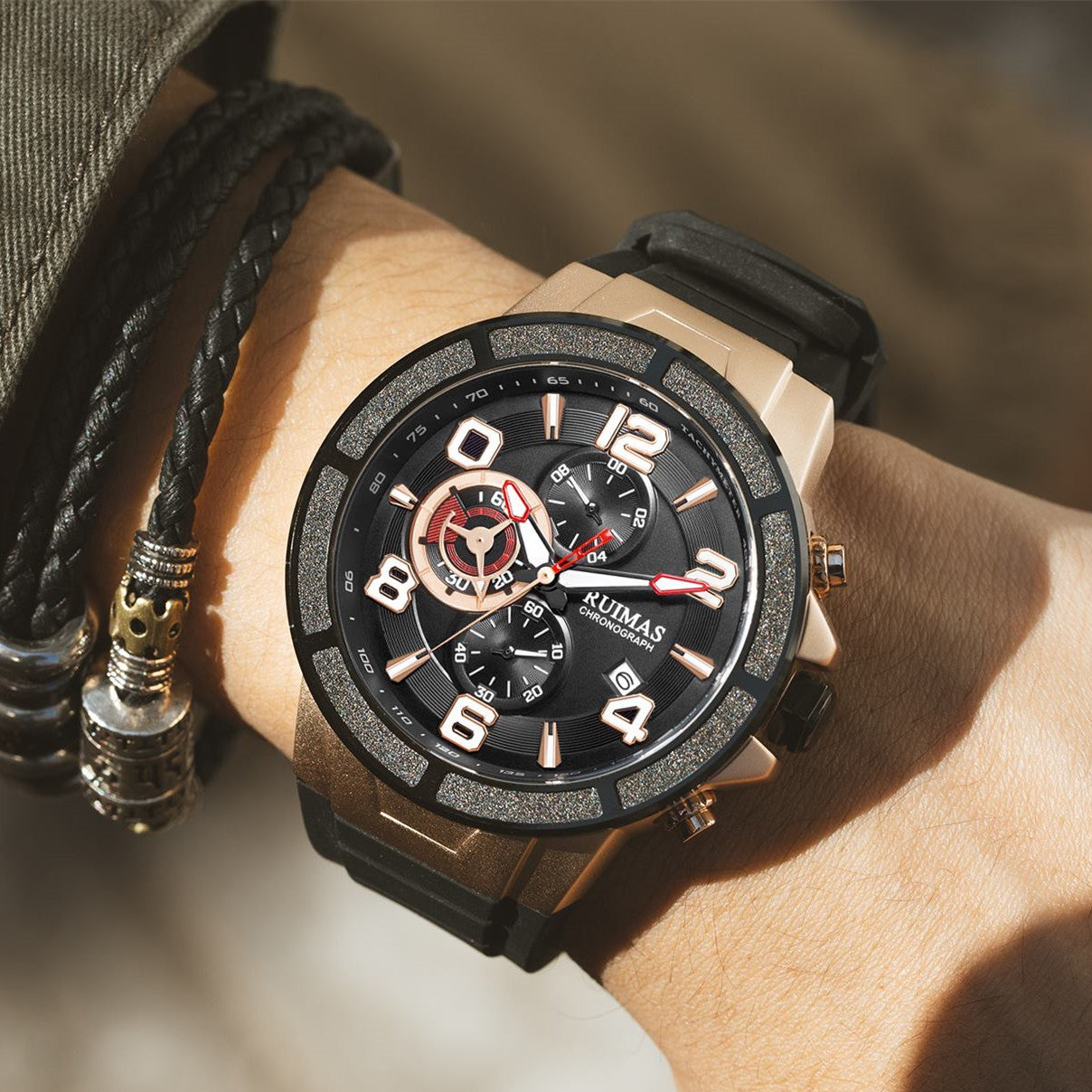 RUIMAS Chronograph Top Brand Luxury Quartz Watches for Men Waterproof Silicone Sports Clock Wristwatch Calendar Montre Homme 587