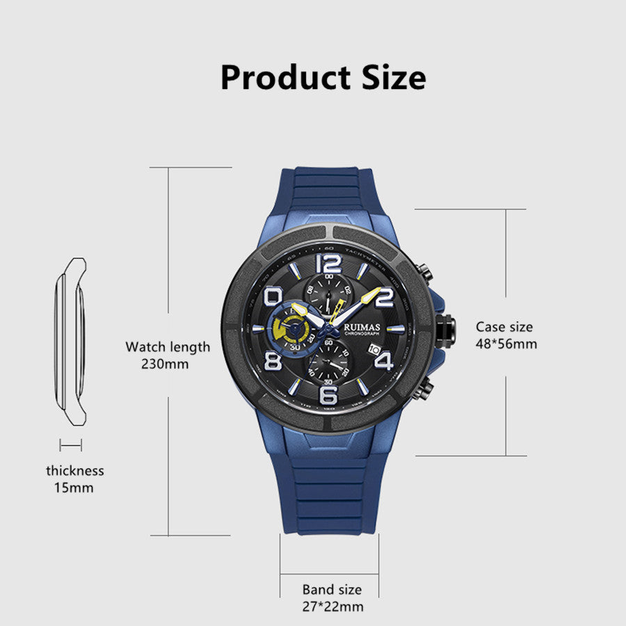 RUIMAS Chronograph Top Brand Luxury Quartz Watches for Men Waterproof Silicone Sports Clock Wristwatch Calendar Montre Homme 587