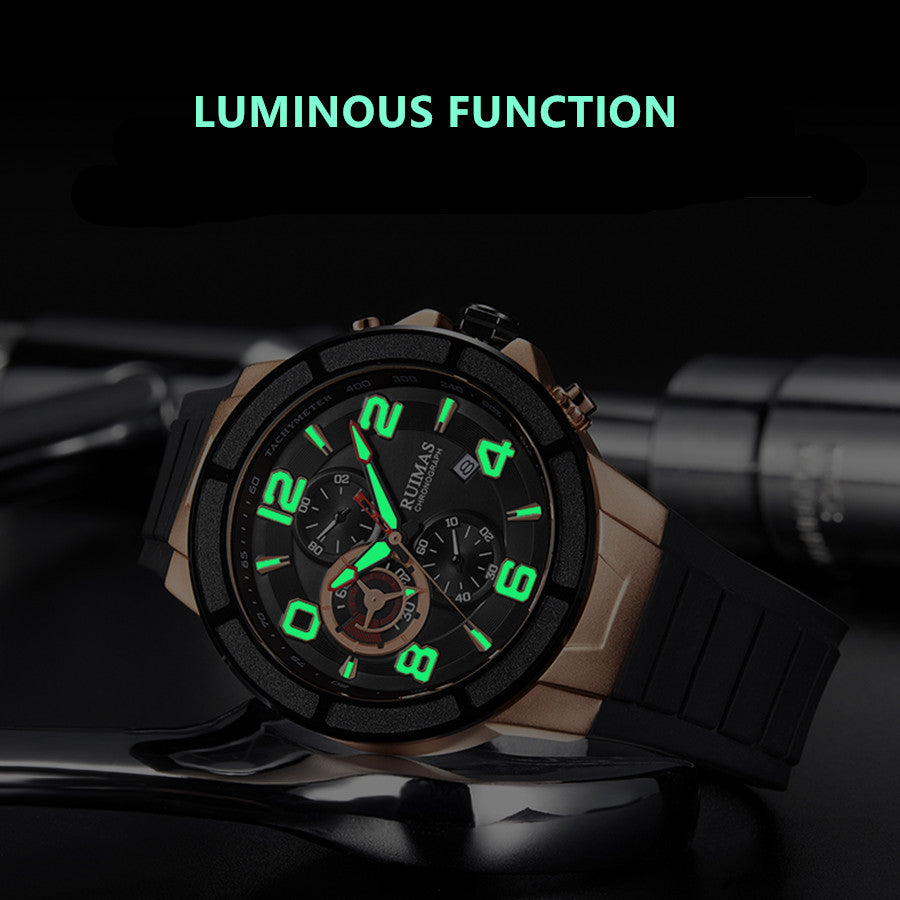 RUIMAS Chronograph Top Brand Luxury Quartz Watches for Men Waterproof Silicone Sports Clock Wristwatch Calendar Montre Homme 587