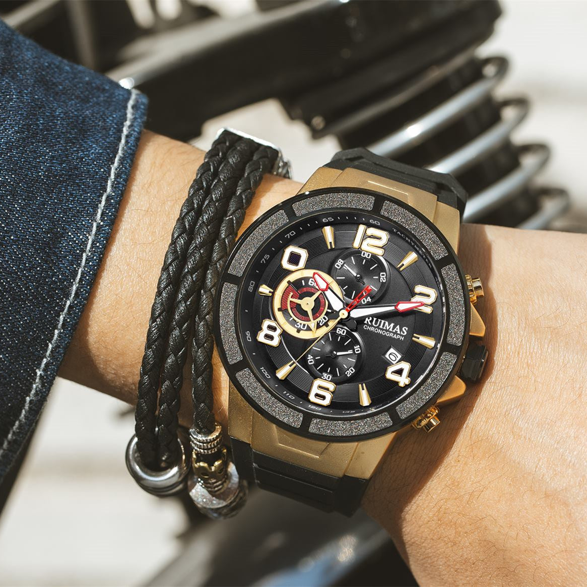 RUIMAS Chronograph Top Brand Luxury Quartz Watches for Men Waterproof Silicone Sports Clock Wristwatch Calendar Montre Homme 587