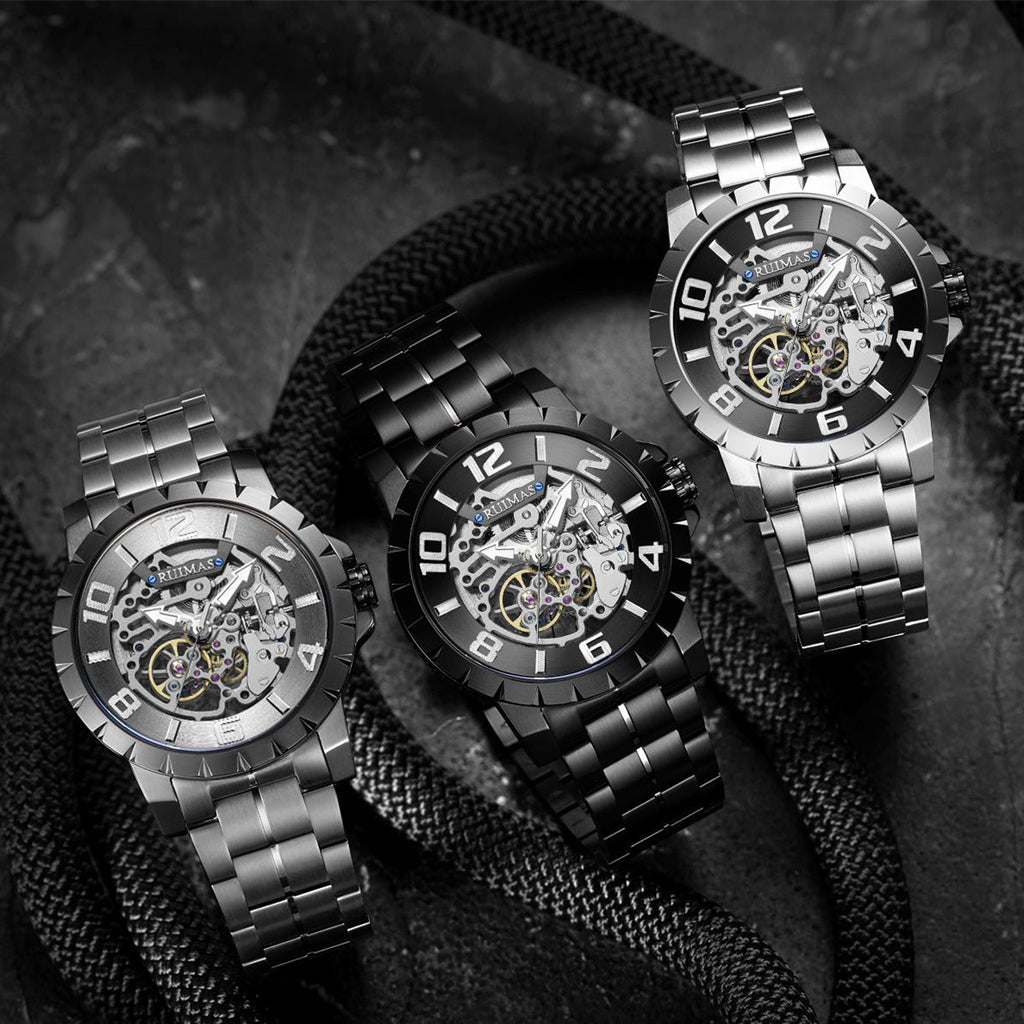 RUIMAS Men Mechanical Watch Luxury Automatic Stainless Steel Bracelet Wristwatches 5ATM Waterproof Clock Relogio Masculino 6784