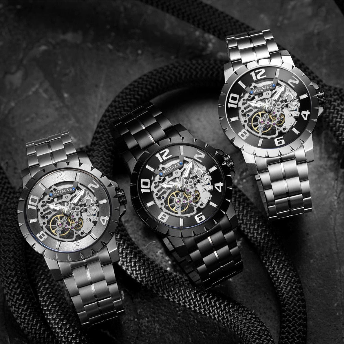 RUIMAS Men Mechanical Watch Luxury Automatic Stainless Steel Bracelet Wristwatches 5ATM Waterproof Clock Relogio Masculino 6784