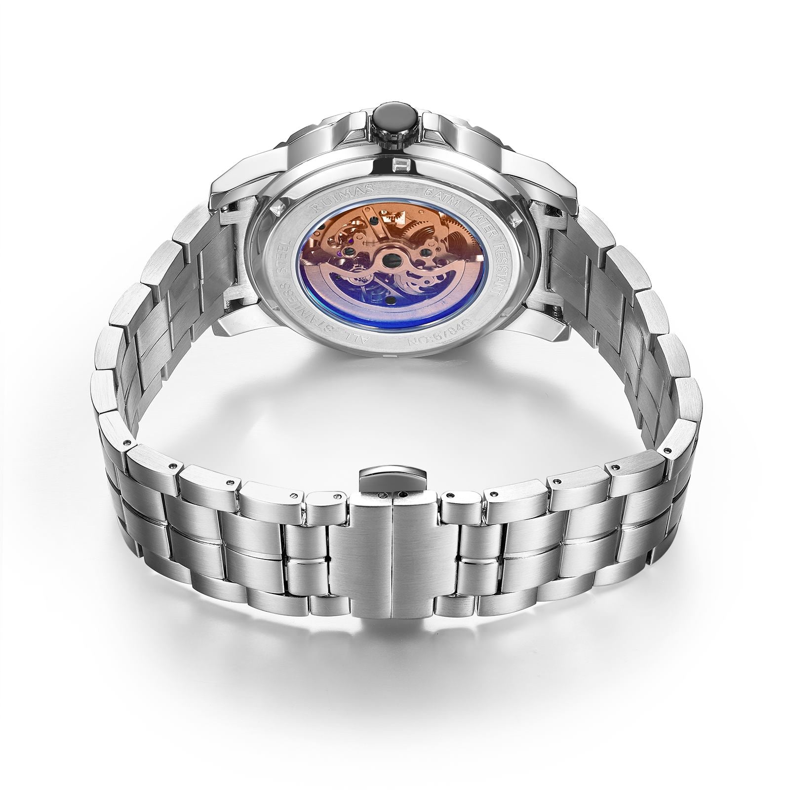 RUIMAS Men Mechanical Watch Luxury Automatic Stainless Steel Bracelet Wristwatches 5ATM Waterproof Clock Relogio Masculino 6784