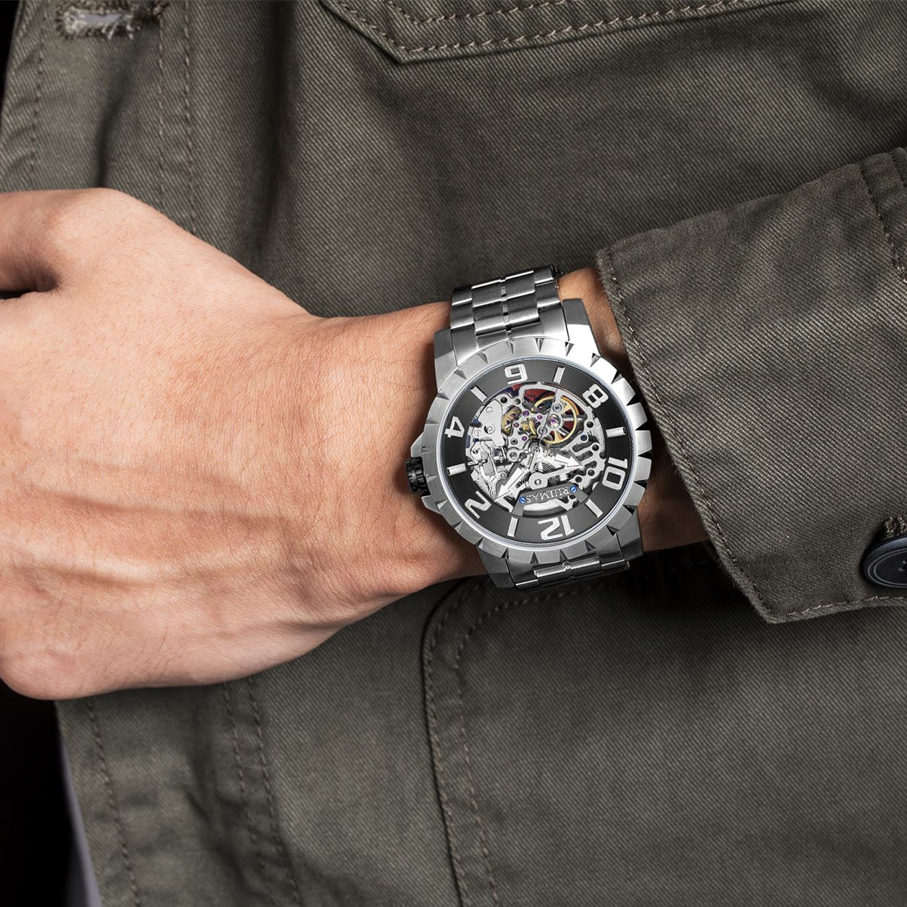 RUIMAS Men Mechanical Watch Luxury Automatic Stainless Steel Bracelet Wristwatches 5ATM Waterproof Clock Relogio Masculino 6784