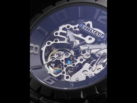 RUIMAS Men Mechanical Watch Luxury Automatic Stainless Steel Bracelet Wristwatches 5ATM Waterproof Clock Relogio Masculino 6784