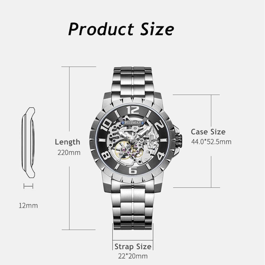 RUIMAS Men Mechanical Watch Luxury Automatic Stainless Steel Bracelet Wristwatches 5ATM Waterproof Clock Relogio Masculino 6784