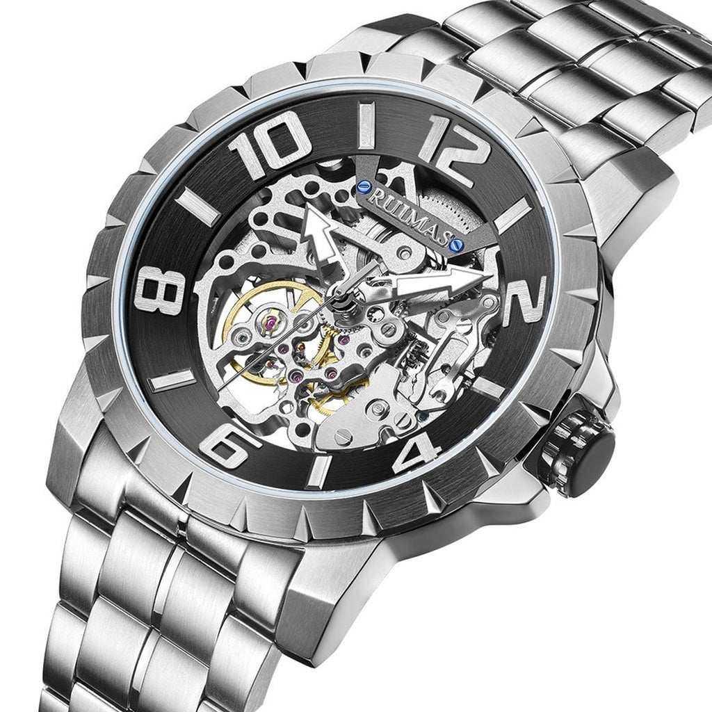 RUIMAS Men Mechanical Watch Luxury Automatic Stainless Steel Bracelet Wristwatches 5ATM Waterproof Clock Relogio Masculino 6784