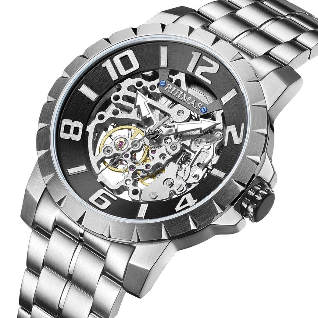 RUIMAS Men Mechanical Watch Luxury Automatic Stainless Steel Bracelet Wristwatches 5ATM Waterproof Clock Relogio Masculino 6784