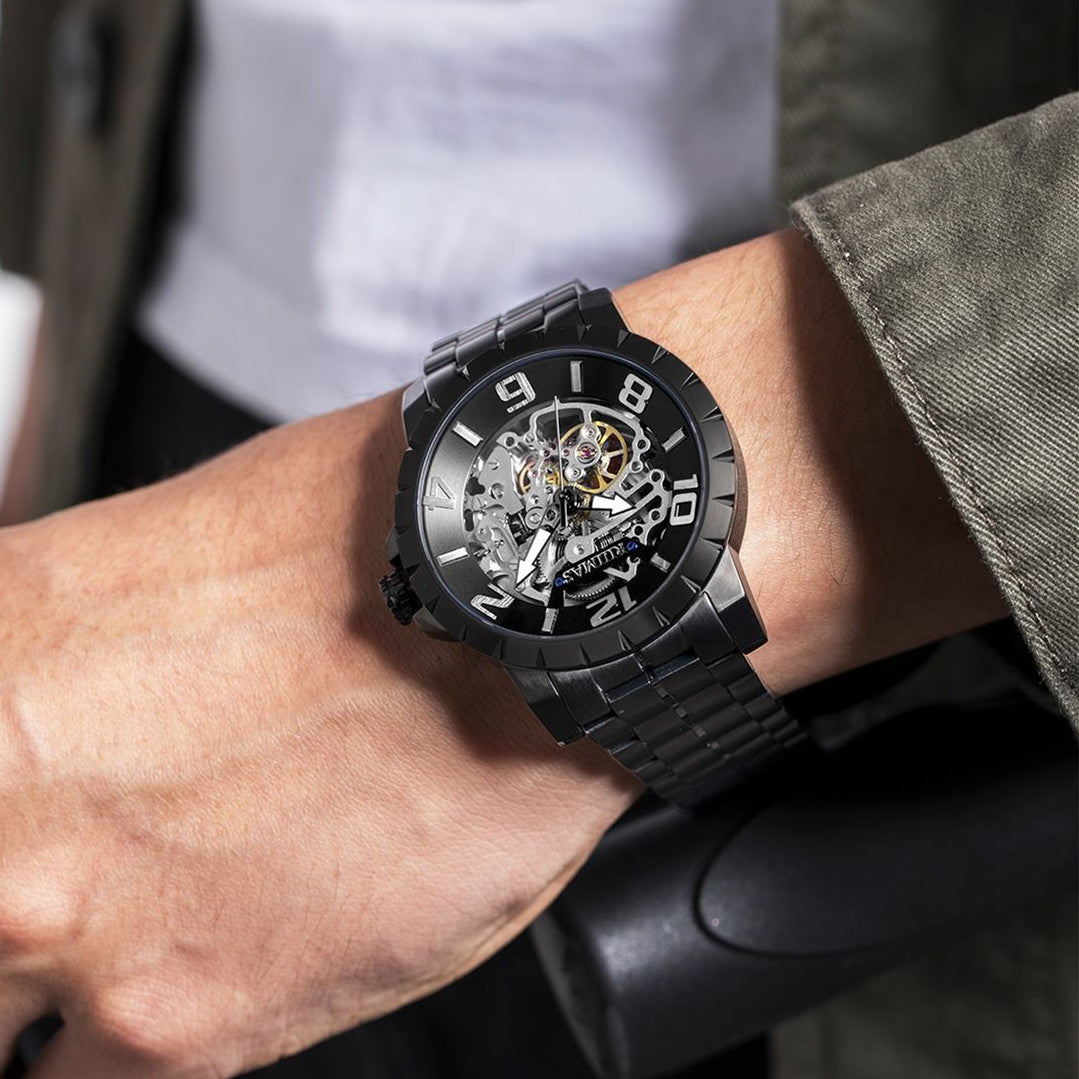 RUIMAS Men Mechanical Watch Luxury Automatic Stainless Steel Bracelet Wristwatches 5ATM Waterproof Clock Relogio Masculino 6784