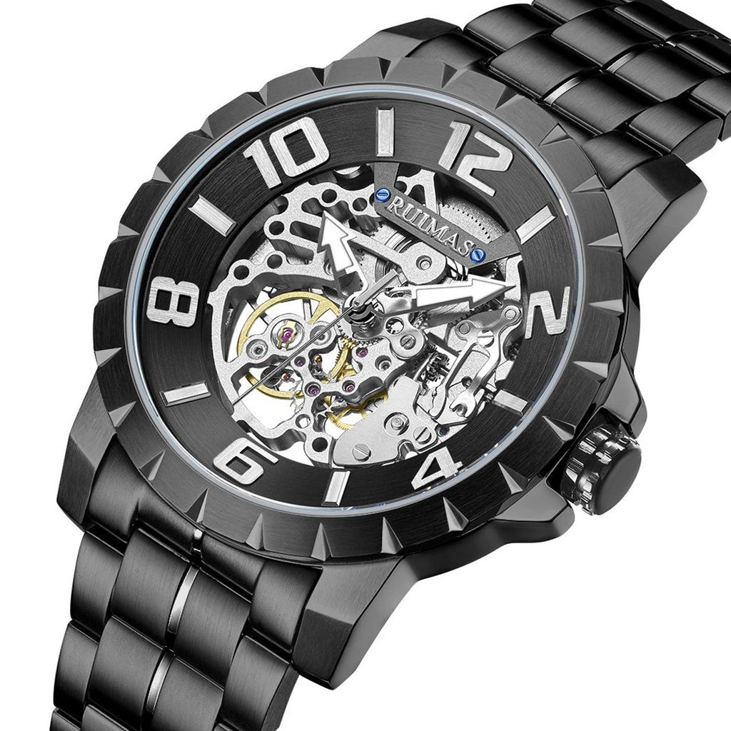 RUIMAS Men Mechanical Watch Luxury Automatic Stainless Steel Bracelet Wristwatches 5ATM Waterproof Clock Relogio Masculino 6784