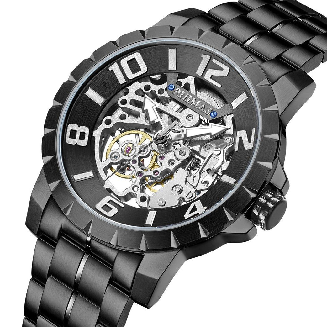 RUIMAS Men Mechanical Watch Luxury Automatic Stainless Steel Bracelet Wristwatches 5ATM Waterproof Clock Relogio Masculino 6784