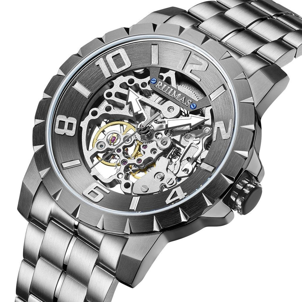 RUIMAS Men Mechanical Watch Luxury Automatic Stainless Steel Bracelet Wristwatches 5ATM Waterproof Clock Relogio Masculino 6784