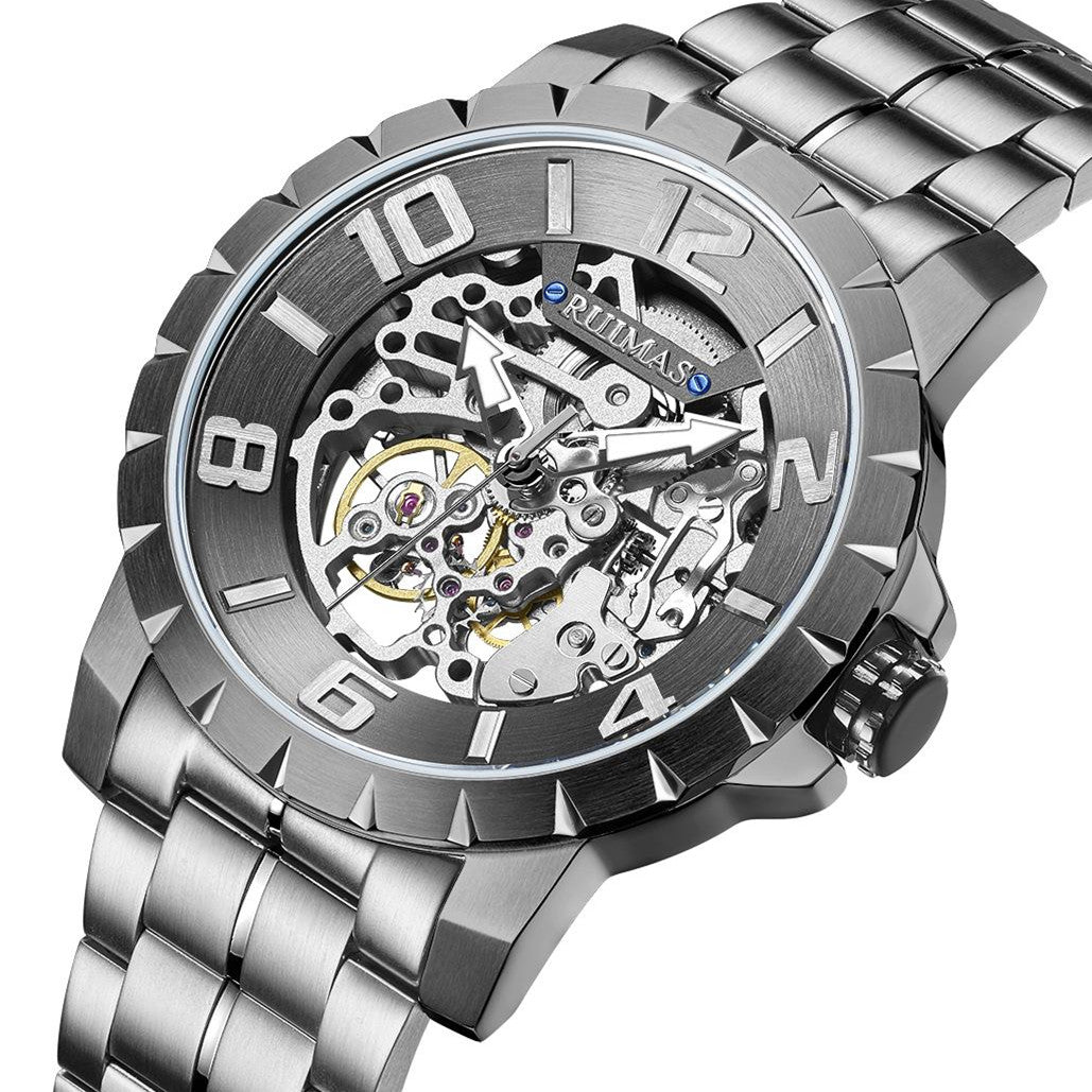 RUIMAS Men Mechanical Watch Luxury Automatic Stainless Steel Bracelet Wristwatches 5ATM Waterproof Clock Relogio Masculino 6784