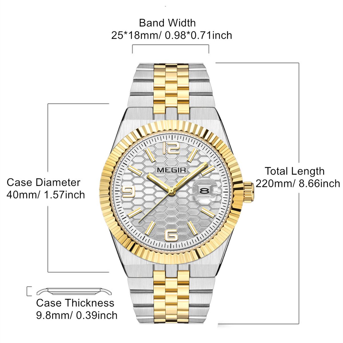 MEGIR Original Men Business Leisure Watches Stainless Steel Bracelet Quartz Wristwatch Waterproof Luminous Date Clock Reloj Hombre 1101