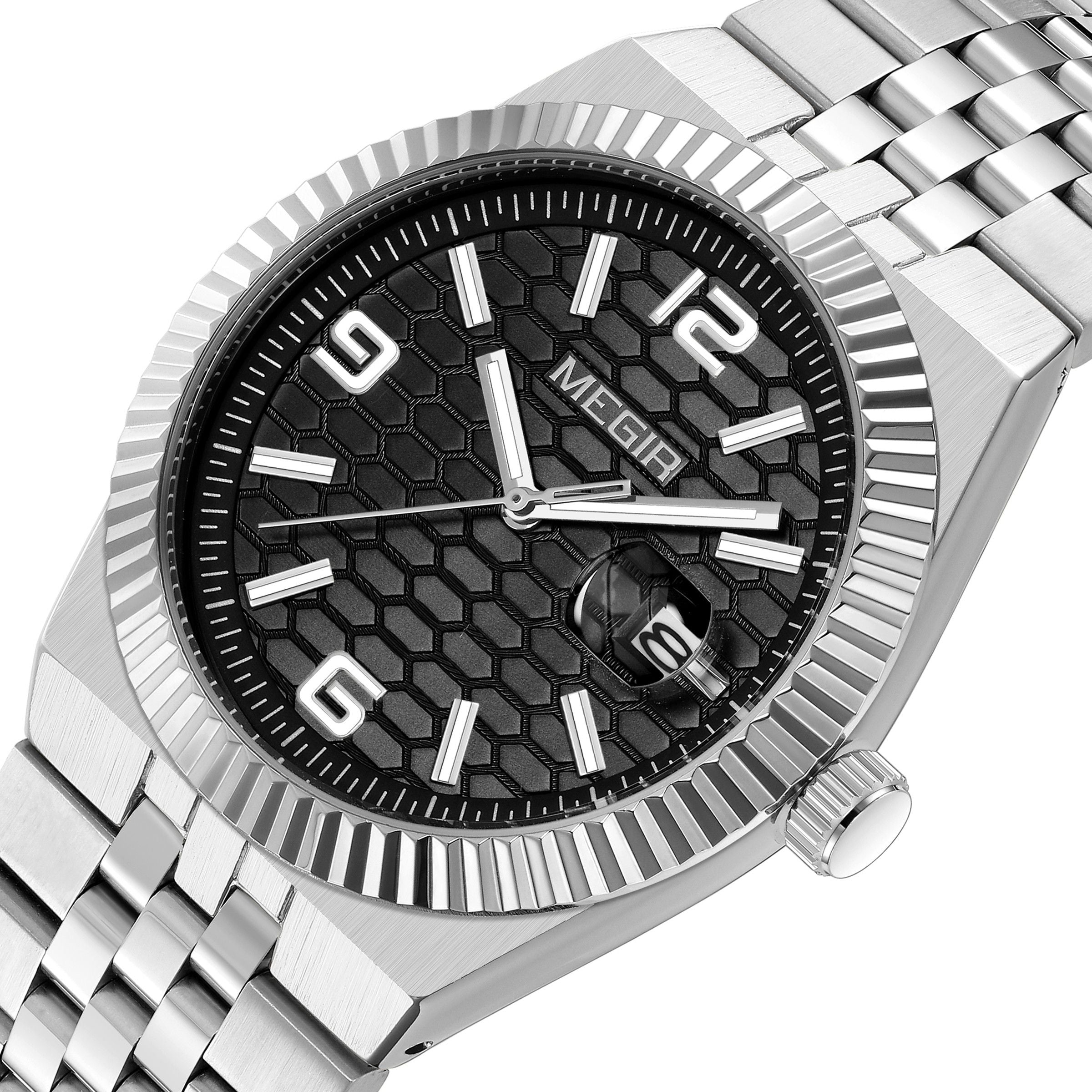 MEGIR Original Men Business Leisure Watches Stainless Steel Bracelet Quartz Wristwatch Waterproof Luminous Date Clock Reloj Hombre 1101