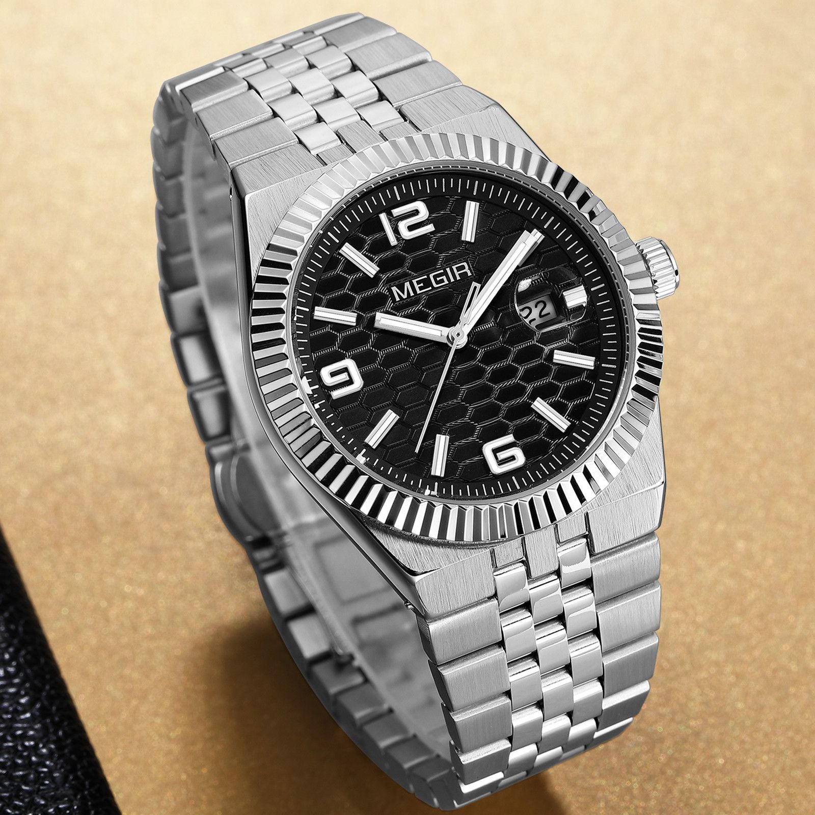 MEGIR Original Men Business Leisure Watches Stainless Steel Bracelet Quartz Wristwatch Waterproof Luminous Date Clock Reloj Hombre 1101