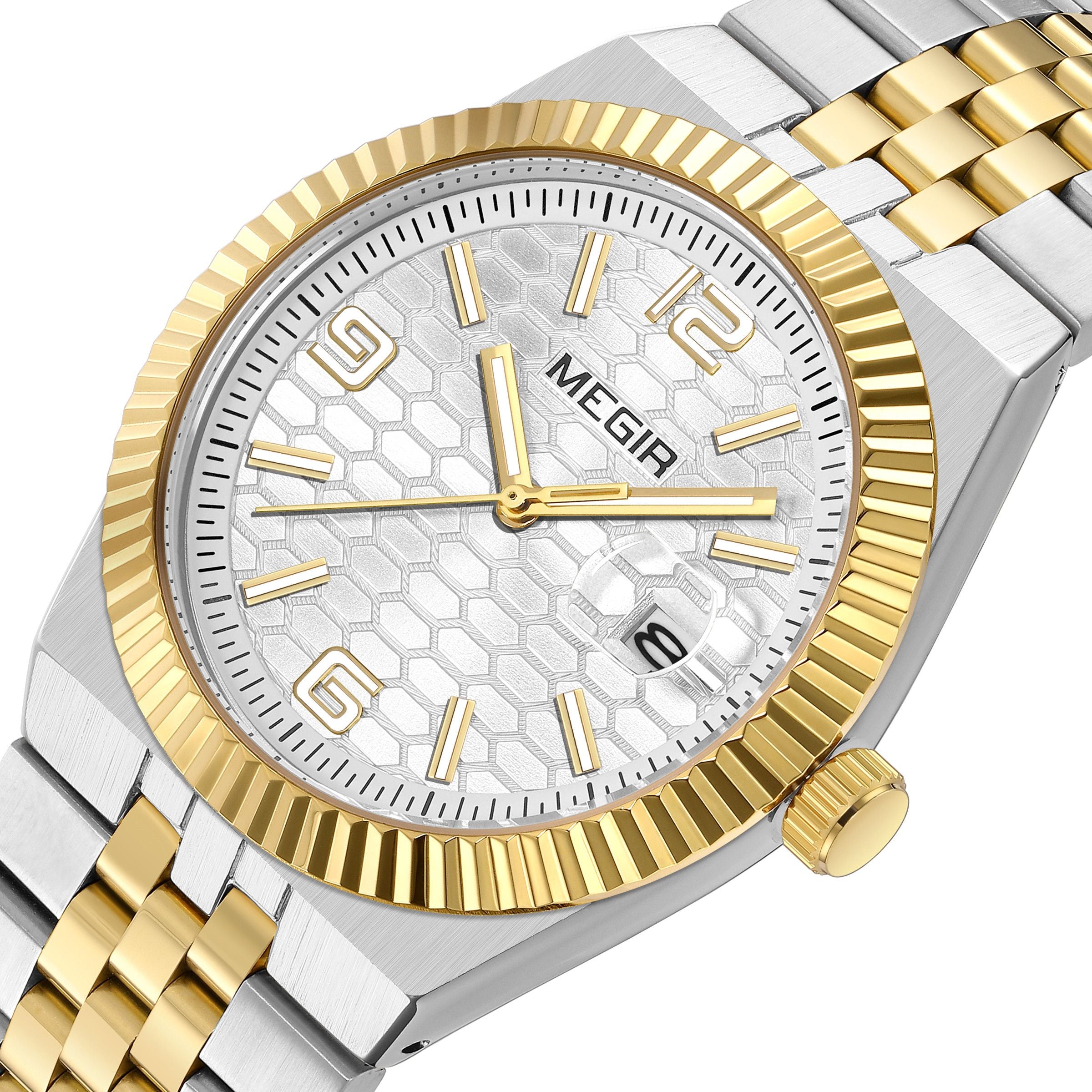 MEGIR Original Men Business Leisure Watches Stainless Steel Bracelet Quartz Wristwatch Waterproof Luminous Date Clock Reloj Hombre 1101