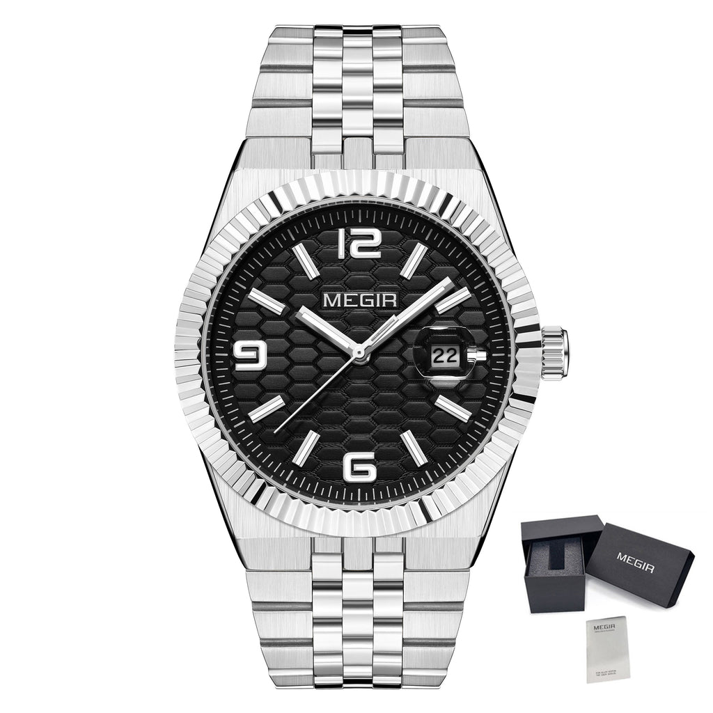MEGIR Original Men Business Leisure Watches Stainless Steel Bracelet Quartz Wristwatch Waterproof Luminous Date Clock Reloj Hombre 1101