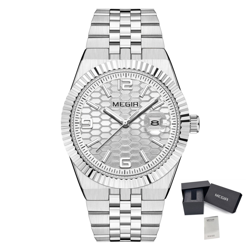 MEGIR Original Men Business Leisure Watches Stainless Steel Bracelet Quartz Wristwatch Waterproof Luminous Date Clock Reloj Hombre 1101