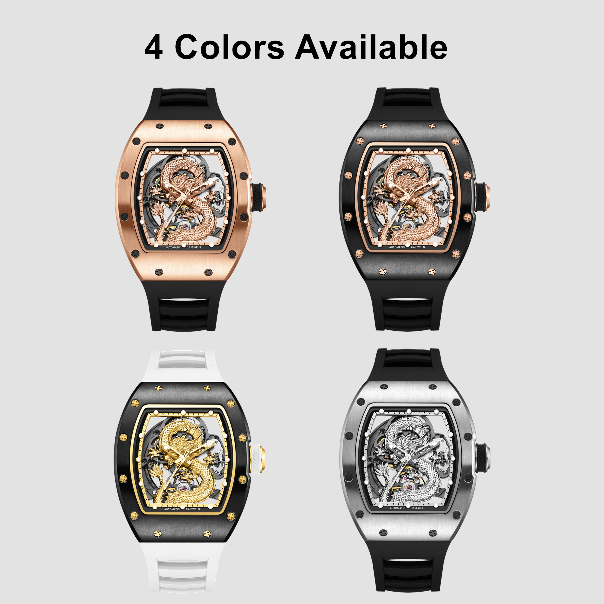 MEGIR Automatic Mechanical Skeleton Men Watch Luxury Stainless Steel Case Tonneau Dial Wristwatch Waterproof Sport Watches 9190-15